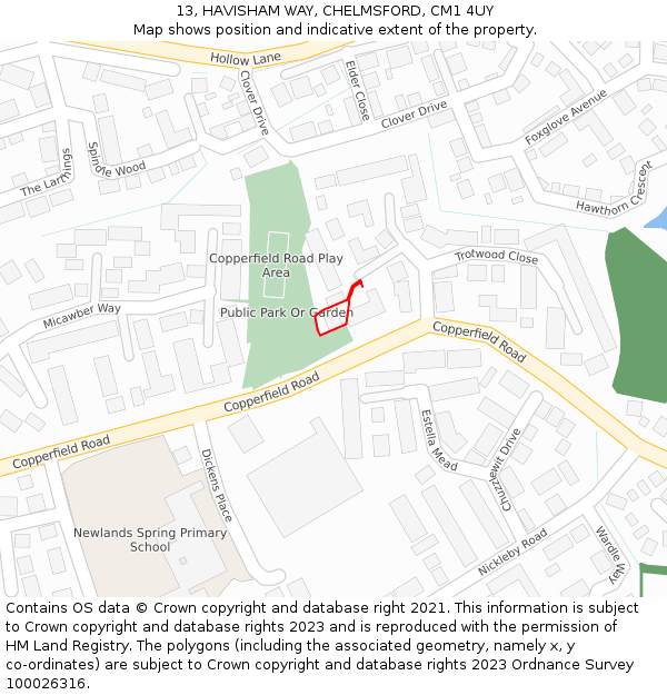 13, HAVISHAM WAY, CHELMSFORD, CM1 4UY: Location map and indicative extent of plot