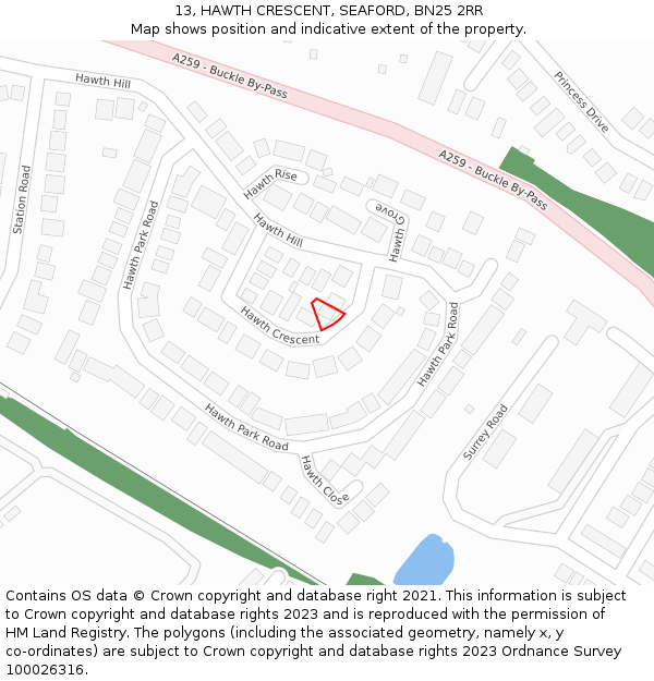 13, HAWTH CRESCENT, SEAFORD, BN25 2RR: Location map and indicative extent of plot