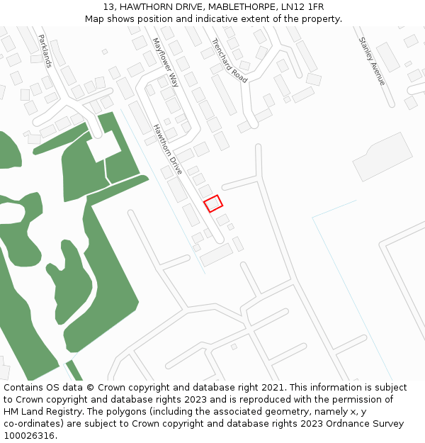 13, HAWTHORN DRIVE, MABLETHORPE, LN12 1FR: Location map and indicative extent of plot