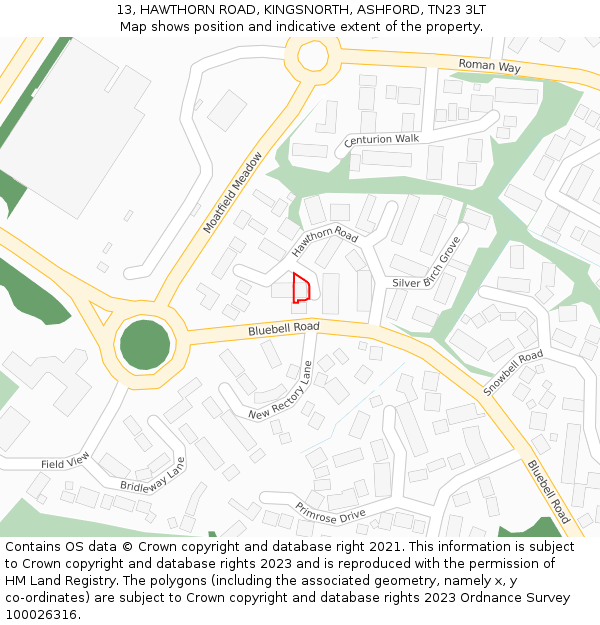13, HAWTHORN ROAD, KINGSNORTH, ASHFORD, TN23 3LT: Location map and indicative extent of plot