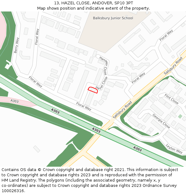 13, HAZEL CLOSE, ANDOVER, SP10 3PT: Location map and indicative extent of plot