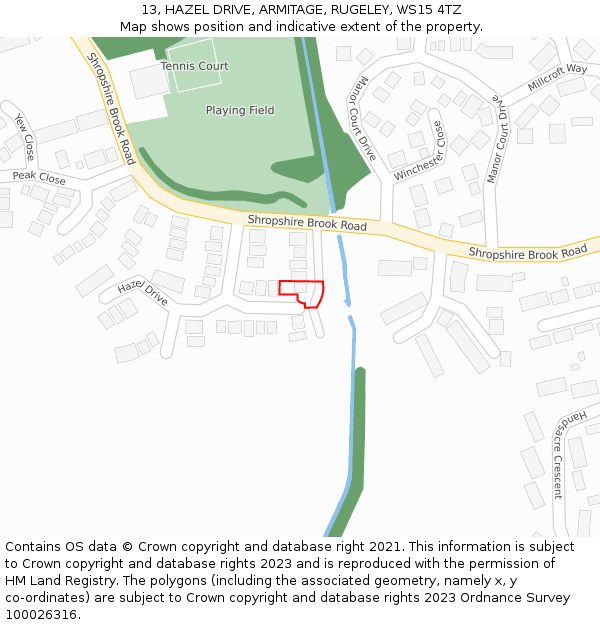 13, HAZEL DRIVE, ARMITAGE, RUGELEY, WS15 4TZ: Location map and indicative extent of plot