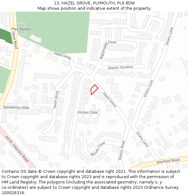 13, HAZEL GROVE, PLYMOUTH, PL9 8DW: Location map and indicative extent of plot