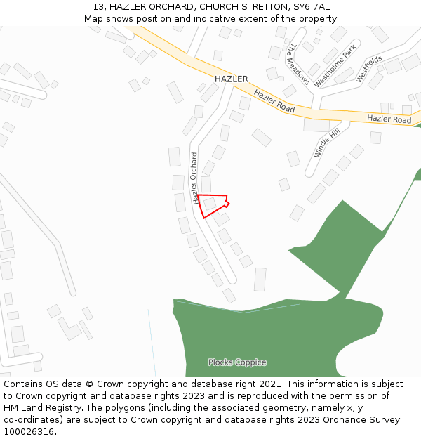 13, HAZLER ORCHARD, CHURCH STRETTON, SY6 7AL: Location map and indicative extent of plot