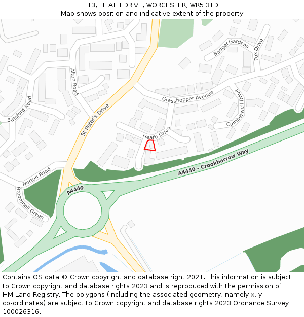 13, HEATH DRIVE, WORCESTER, WR5 3TD: Location map and indicative extent of plot