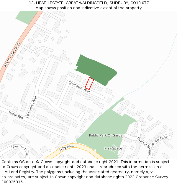 13, HEATH ESTATE, GREAT WALDINGFIELD, SUDBURY, CO10 0TZ: Location map and indicative extent of plot