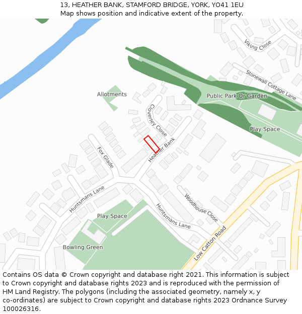 13, HEATHER BANK, STAMFORD BRIDGE, YORK, YO41 1EU: Location map and indicative extent of plot