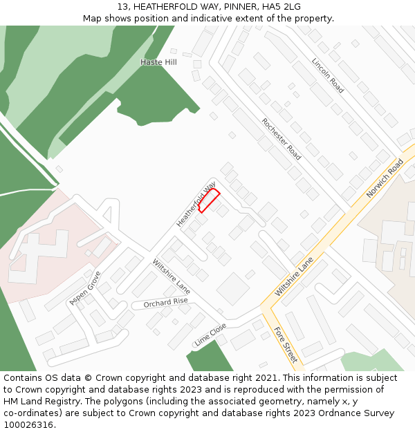 13, HEATHERFOLD WAY, PINNER, HA5 2LG: Location map and indicative extent of plot