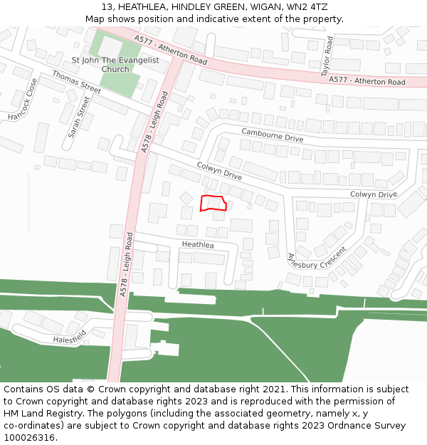 13, HEATHLEA, HINDLEY GREEN, WIGAN, WN2 4TZ: Location map and indicative extent of plot