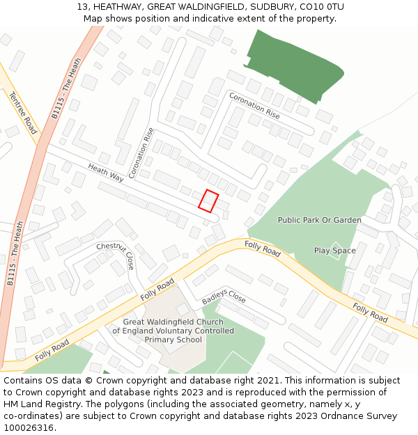 13, HEATHWAY, GREAT WALDINGFIELD, SUDBURY, CO10 0TU: Location map and indicative extent of plot