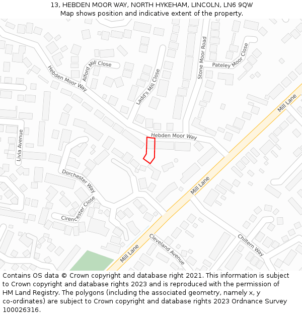 13, HEBDEN MOOR WAY, NORTH HYKEHAM, LINCOLN, LN6 9QW: Location map and indicative extent of plot