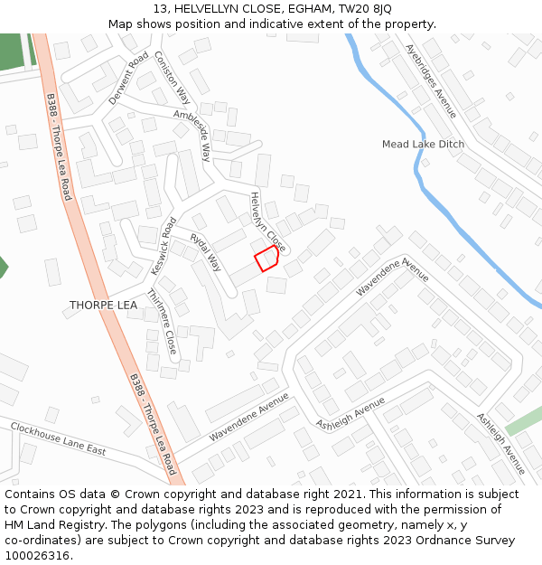 13, HELVELLYN CLOSE, EGHAM, TW20 8JQ: Location map and indicative extent of plot