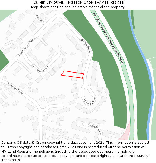 13, HENLEY DRIVE, KINGSTON UPON THAMES, KT2 7EB: Location map and indicative extent of plot