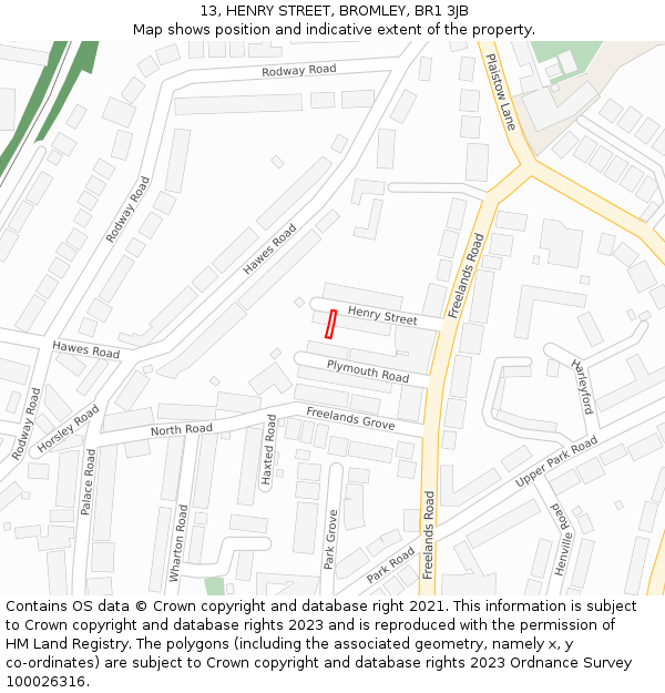 13, HENRY STREET, BROMLEY, BR1 3JB: Location map and indicative extent of plot
