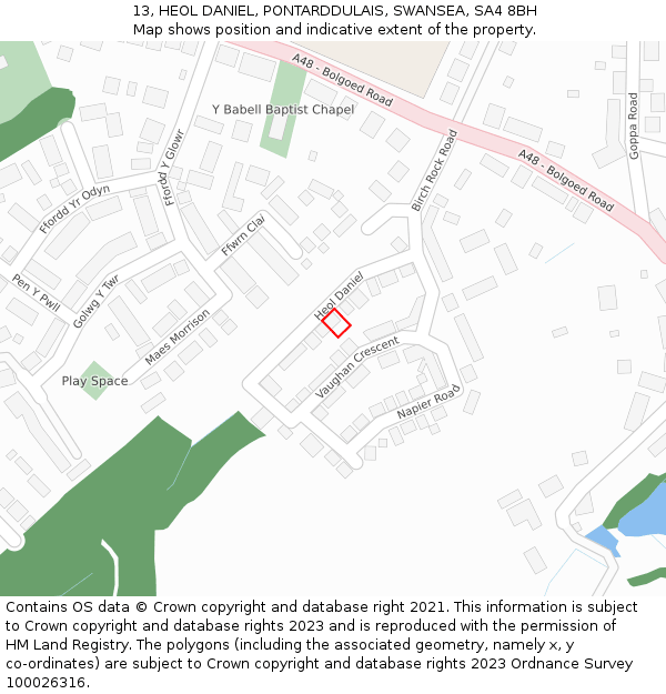 13, HEOL DANIEL, PONTARDDULAIS, SWANSEA, SA4 8BH: Location map and indicative extent of plot