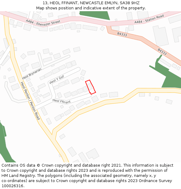 13, HEOL FFINANT, NEWCASTLE EMLYN, SA38 9HZ: Location map and indicative extent of plot