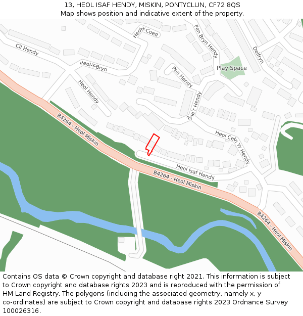 13, HEOL ISAF HENDY, MISKIN, PONTYCLUN, CF72 8QS: Location map and indicative extent of plot