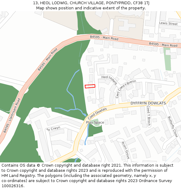 13, HEOL LODWIG, CHURCH VILLAGE, PONTYPRIDD, CF38 1TJ: Location map and indicative extent of plot