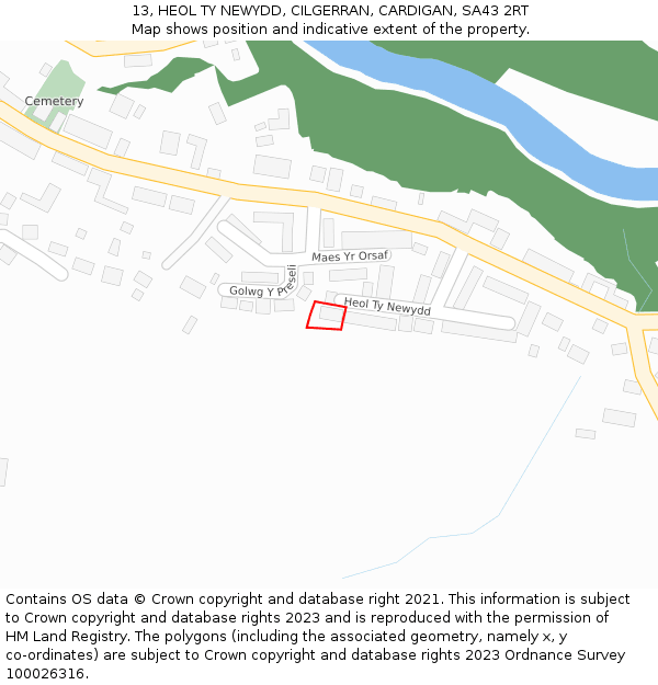 13, HEOL TY NEWYDD, CILGERRAN, CARDIGAN, SA43 2RT: Location map and indicative extent of plot