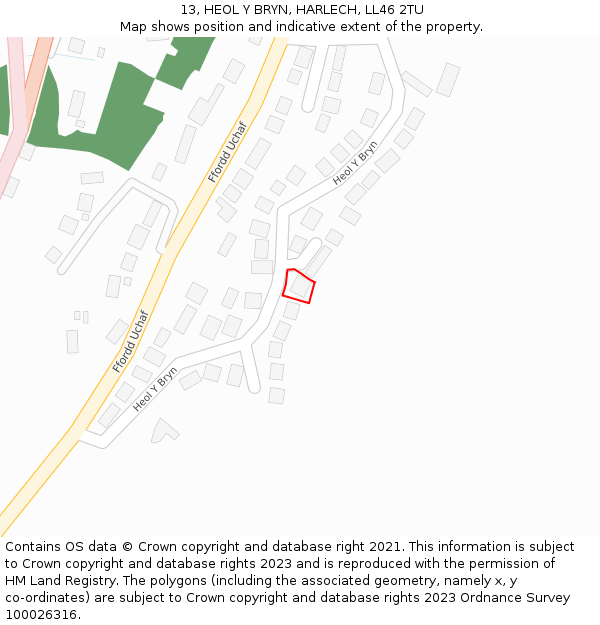 13, HEOL Y BRYN, HARLECH, LL46 2TU: Location map and indicative extent of plot