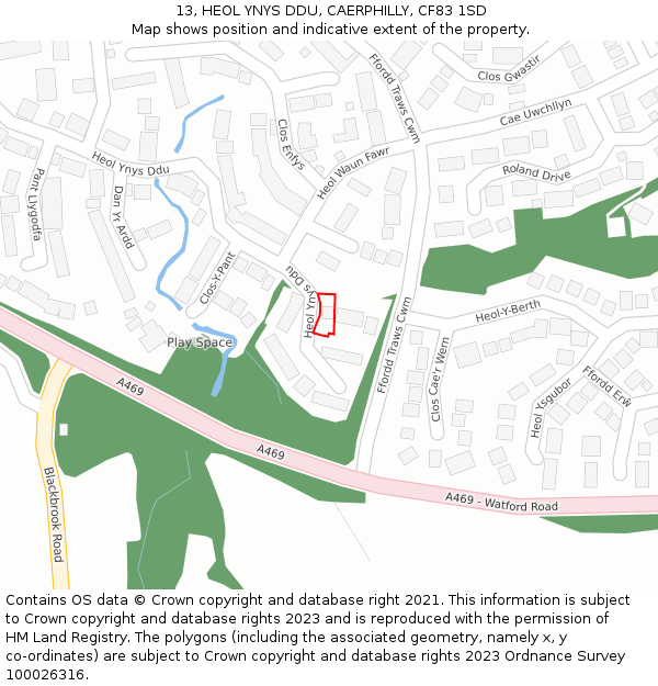 13, HEOL YNYS DDU, CAERPHILLY, CF83 1SD: Location map and indicative extent of plot