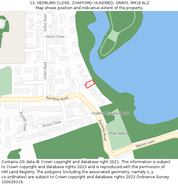 13, HEPBURN CLOSE, CHAFFORD HUNDRED, GRAYS, RM16 6LZ: Location map and indicative extent of plot