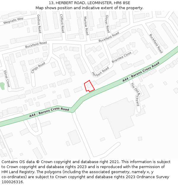 13, HERBERT ROAD, LEOMINSTER, HR6 8SE: Location map and indicative extent of plot