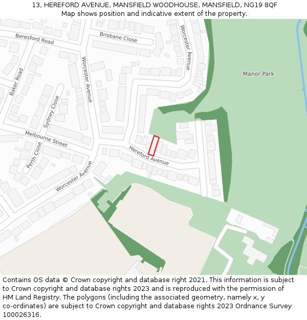 13, HEREFORD AVENUE, MANSFIELD WOODHOUSE, MANSFIELD, NG19 8QF: Location map and indicative extent of plot