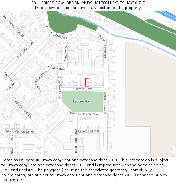 13, HERMES ROW, BROOKLANDS, MILTON KEYNES, MK10 7LD: Location map and indicative extent of plot