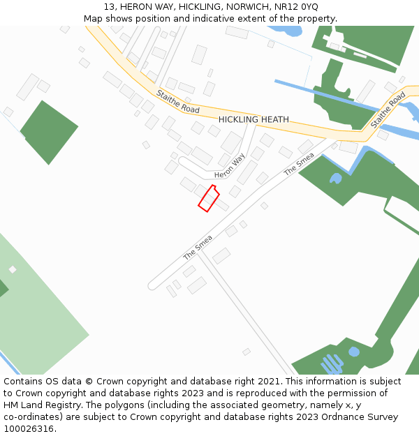 13, HERON WAY, HICKLING, NORWICH, NR12 0YQ: Location map and indicative extent of plot