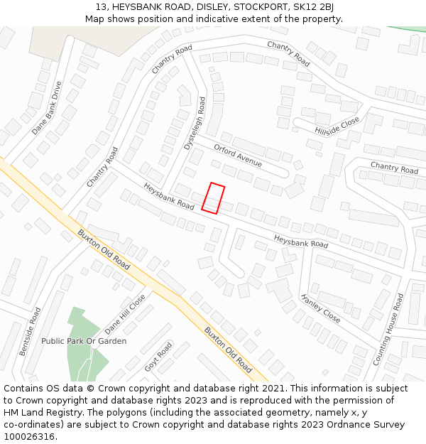 13, HEYSBANK ROAD, DISLEY, STOCKPORT, SK12 2BJ: Location map and indicative extent of plot