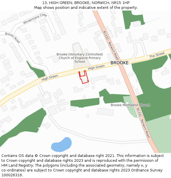 13, HIGH GREEN, BROOKE, NORWICH, NR15 1HP: Location map and indicative extent of plot