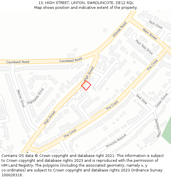 13, HIGH STREET, LINTON, SWADLINCOTE, DE12 6QL: Location map and indicative extent of plot