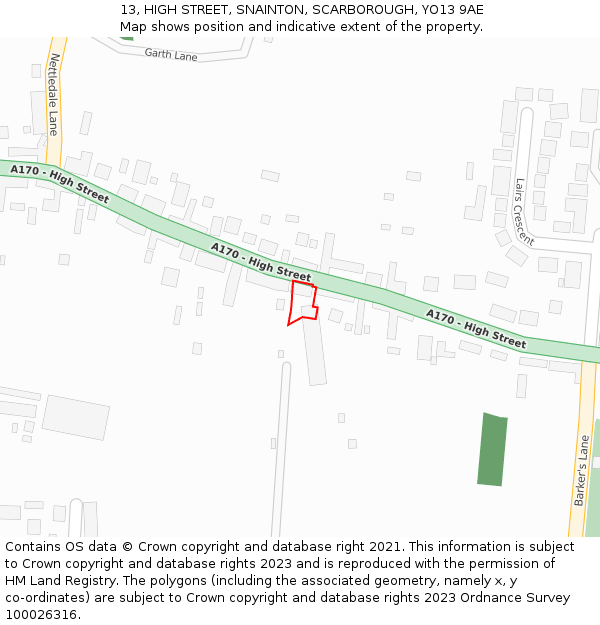 13, HIGH STREET, SNAINTON, SCARBOROUGH, YO13 9AE: Location map and indicative extent of plot