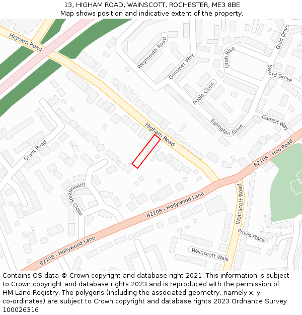 13, HIGHAM ROAD, WAINSCOTT, ROCHESTER, ME3 8BE: Location map and indicative extent of plot