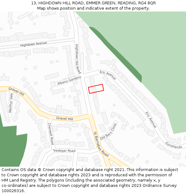 13, HIGHDOWN HILL ROAD, EMMER GREEN, READING, RG4 8QR: Location map and indicative extent of plot