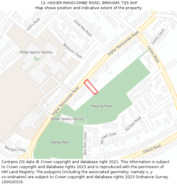 13, HIGHER RANSCOMBE ROAD, BRIXHAM, TQ5 9HF: Location map and indicative extent of plot