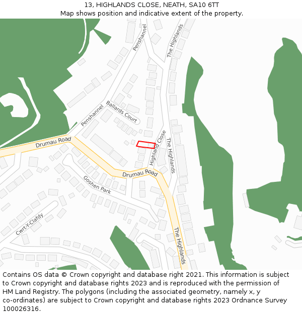 13, HIGHLANDS CLOSE, NEATH, SA10 6TT: Location map and indicative extent of plot