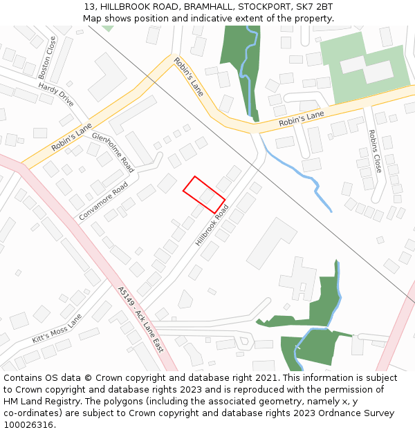 13, HILLBROOK ROAD, BRAMHALL, STOCKPORT, SK7 2BT: Location map and indicative extent of plot