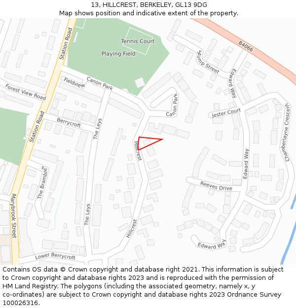 13, HILLCREST, BERKELEY, GL13 9DG: Location map and indicative extent of plot