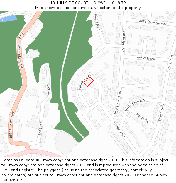 13, HILLSIDE COURT, HOLYWELL, CH8 7PJ: Location map and indicative extent of plot