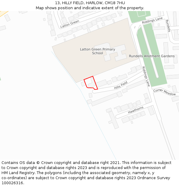 13, HILLY FIELD, HARLOW, CM18 7HU: Location map and indicative extent of plot