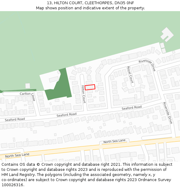 13, HILTON COURT, CLEETHORPES, DN35 0NF: Location map and indicative extent of plot