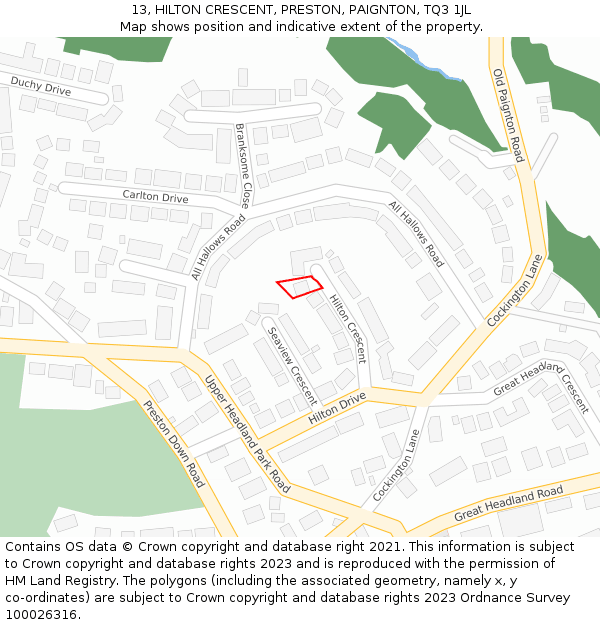 13, HILTON CRESCENT, PRESTON, PAIGNTON, TQ3 1JL: Location map and indicative extent of plot