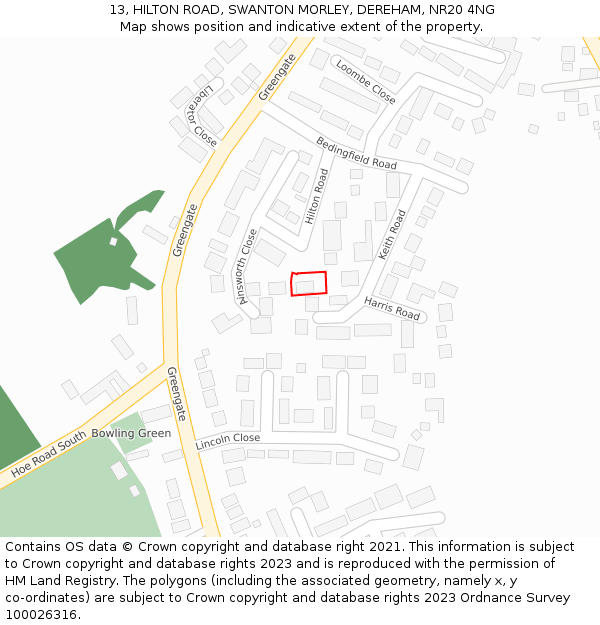 13, HILTON ROAD, SWANTON MORLEY, DEREHAM, NR20 4NG: Location map and indicative extent of plot