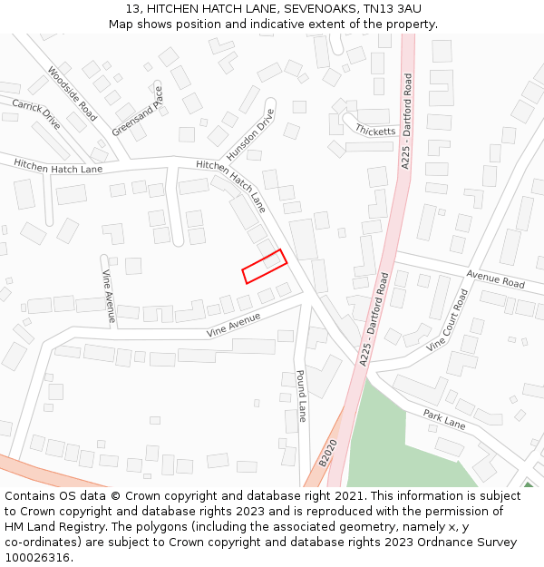 13, HITCHEN HATCH LANE, SEVENOAKS, TN13 3AU: Location map and indicative extent of plot