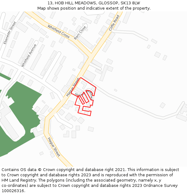 13, HOB HILL MEADOWS, GLOSSOP, SK13 8LW: Location map and indicative extent of plot