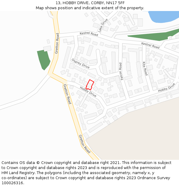 13, HOBBY DRIVE, CORBY, NN17 5FF: Location map and indicative extent of plot