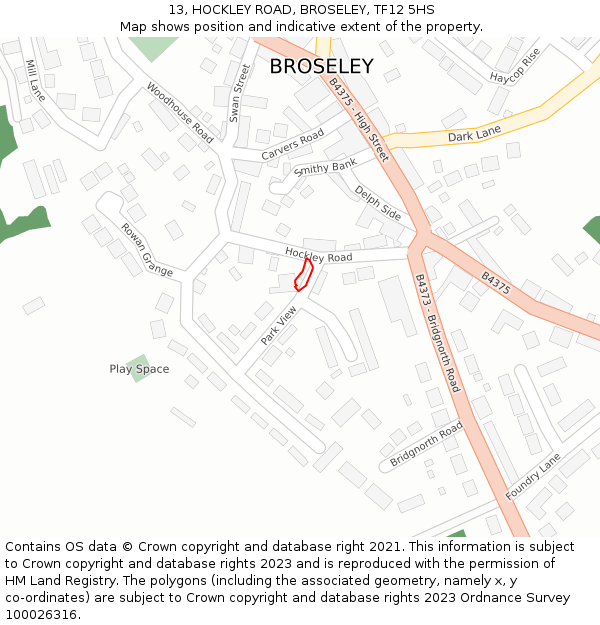 13, HOCKLEY ROAD, BROSELEY, TF12 5HS: Location map and indicative extent of plot