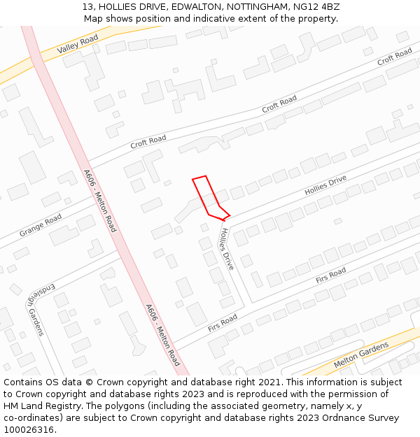 13, HOLLIES DRIVE, EDWALTON, NOTTINGHAM, NG12 4BZ: Location map and indicative extent of plot